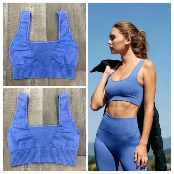 NWOT Free People Movement Square Neck Good Karma Bra- Light Blue - Picture 1 of 4